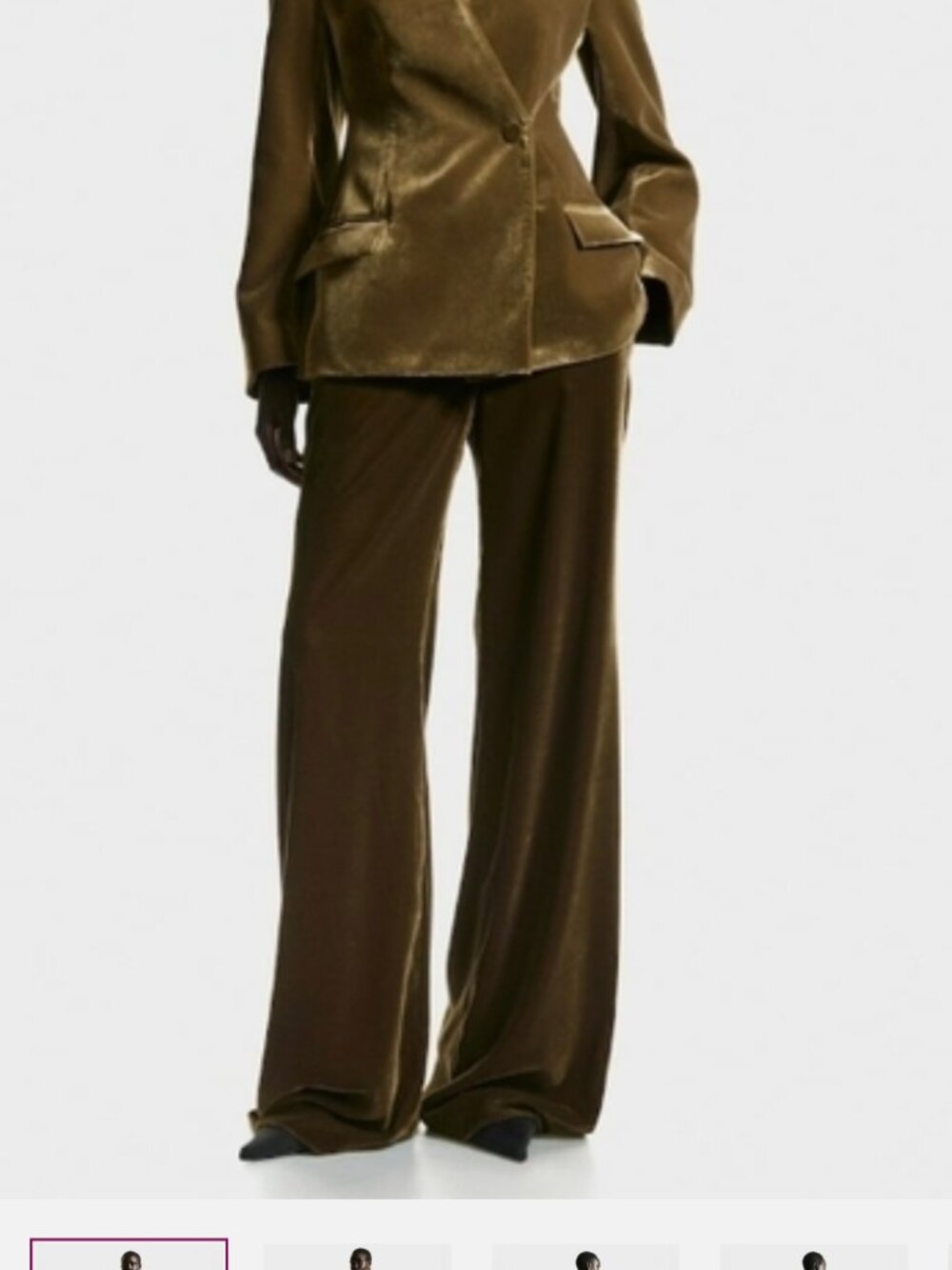 H&M Khaki Wide-Leg Velvet Pants in Olive